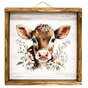 Pretty Cow & Flowers Framed Print