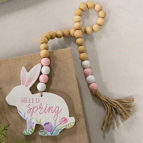 Hello Spring Wooden Bead Garland w/Bunny