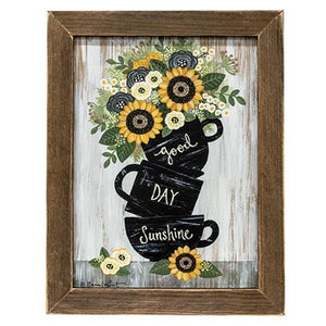 Good Day Sunshine Cups Print, Brown Stain Frame