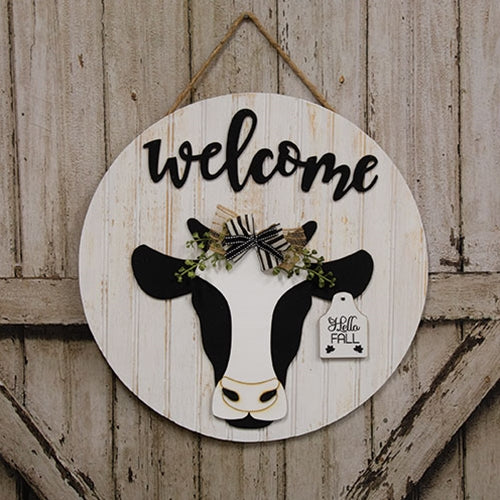 Welcome Black & White Cow Sign w/12 Seasonal Ear Tags
