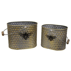 Metal Oval Honeycomb Bee Buckets w/Handles