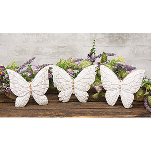 Distressed White Resin Butterfly Shelf Sitter