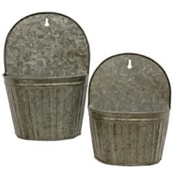 Antique Galvanized Ribbed Wall Buckets