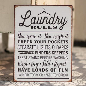 Laundry Rules Distressed Metal Sign
