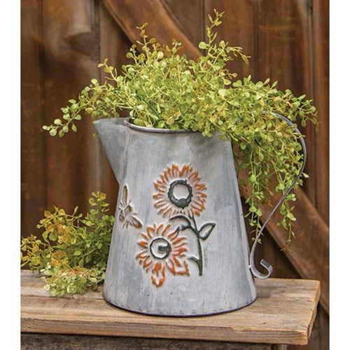 Washed Metal Sunflower & Bee Pitcher