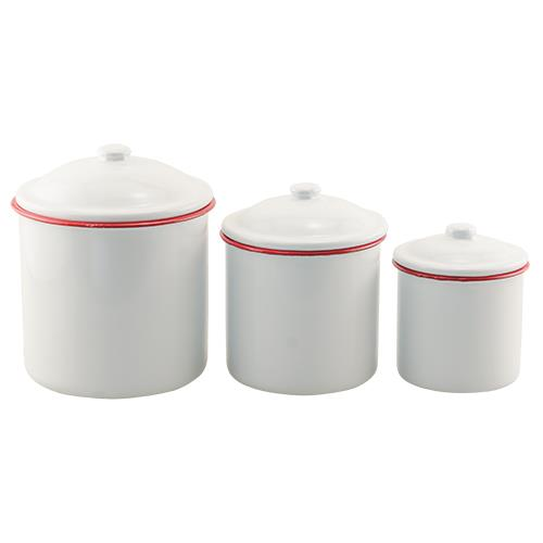 Red Rim Enamel Canisters