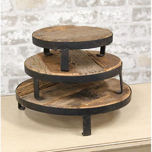 Weathered Wood and Metal Round Risers